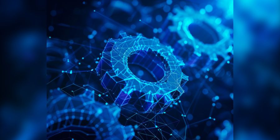 Abstrakte Darstellung vernetzter Zahnraeder, Sinnbild fuer Prozessmanagement