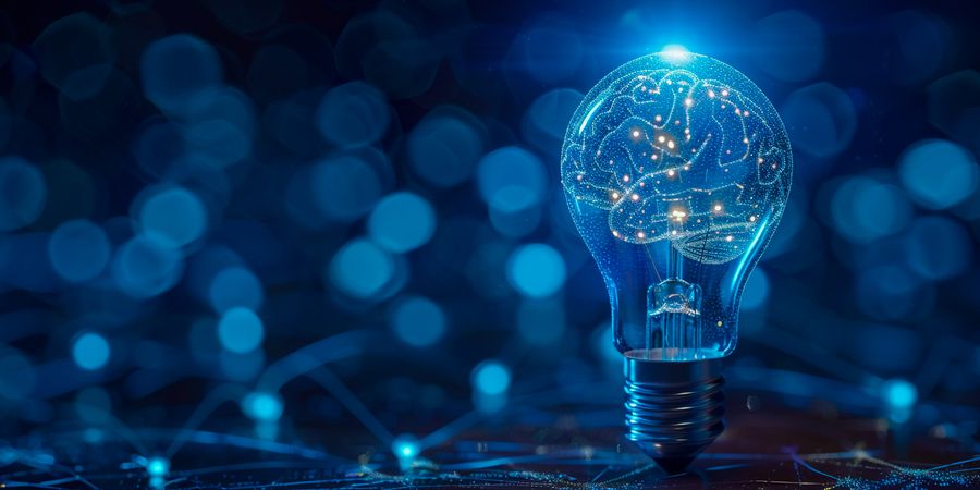 KI-geniertes blaues Bild einer Glühbirne | Innovationsmanagement