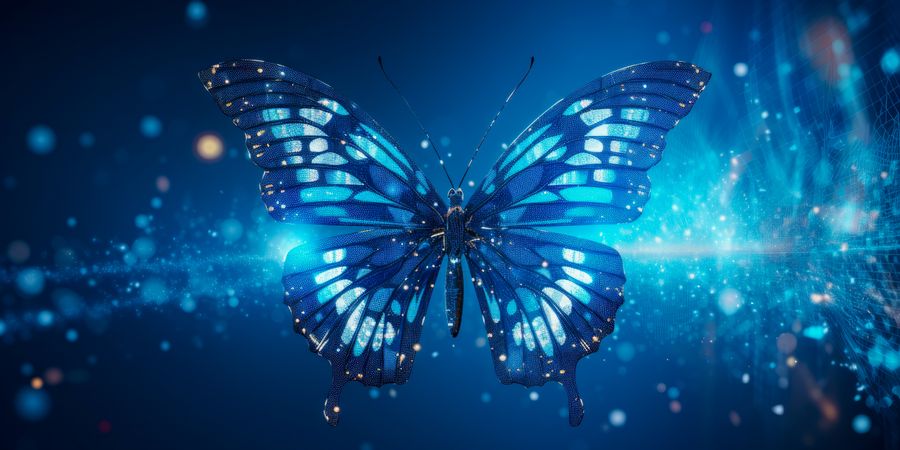 KI-generiertes blaues Bild eines Schmetterlings | Digitale Transformation