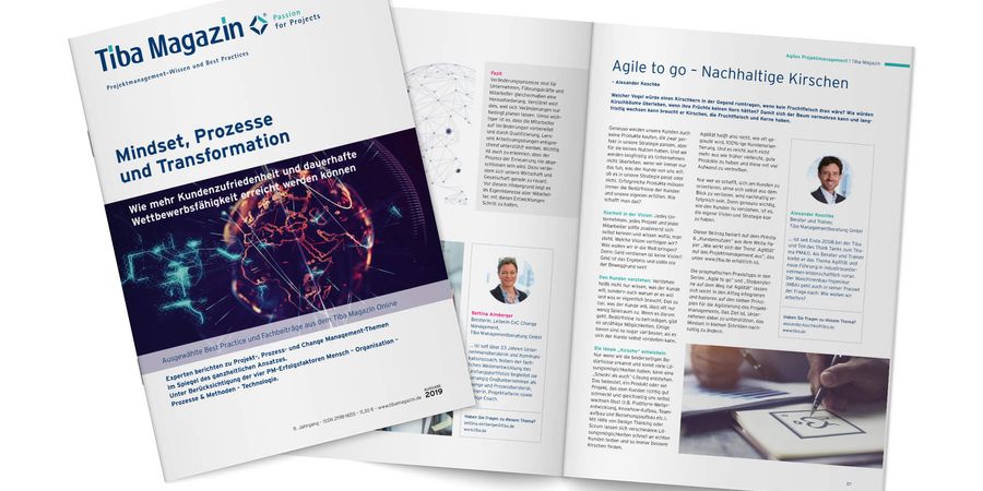 MockUp des Tiba Magazins "Mindset, Prozess, Transformation" (2019)