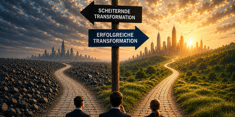 Illustration zu den Ursachen gescheiterter Transformationen und erfolgreichem Change-Management in Unternehmen